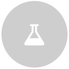 white beaker icon on light grey circle background